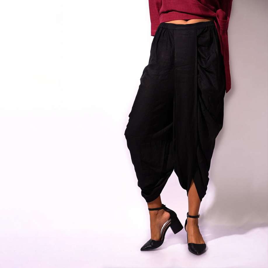 Black Rayon Pleated Dhoti Pants - Buy Online in India @ Mehar